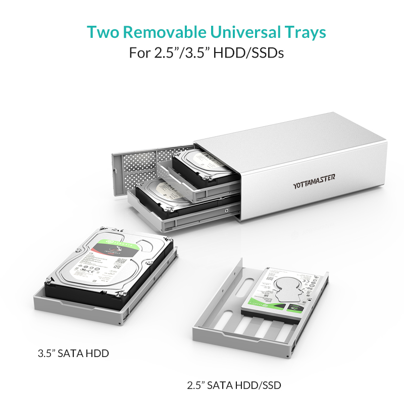 Yottamaster Aluminum 2 Bay USB3.0 Hard Drive RAID Array Enclosure